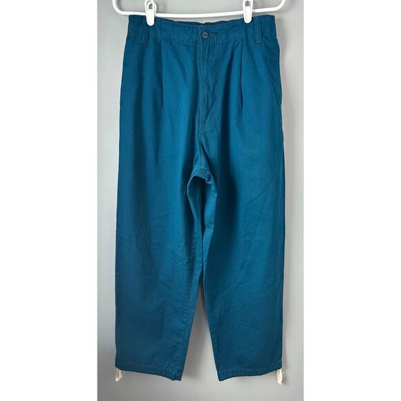 URBAN OUTFITTERS Twill Pleated Baggy Beach Pants Men's teal Small Full Zip - Picture 1 of 10